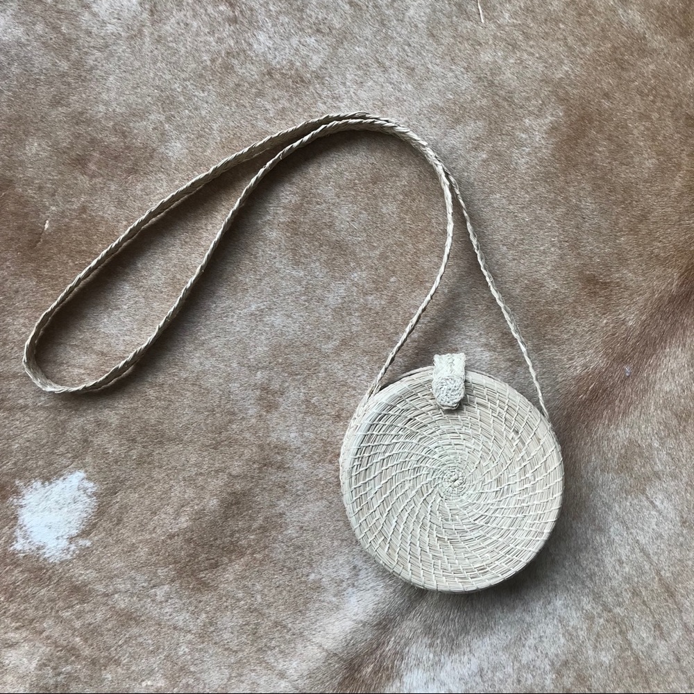 Free people round woven straw wicker crossbody bag